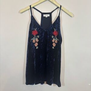 Anthropologie THML Blue Velvet Floral Cami Tank Top Sz M Embroidered